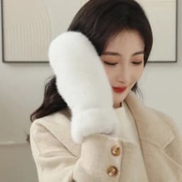 Women Winter Keep Warm Thickened Solid Hairy Smooth Soft Gloves Fashion Personality Cute Lovely Sweety Windproof Mittens