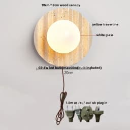 IWHD Nordic Modern LED Wall Lights Living Dining Room Bar Yellow Travertine Interior Home Decor Creatvie Bedside Lamp Lamparas