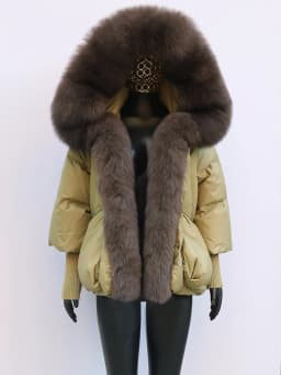 Female Large Fox Fur Collar Outerwear Thick Warm Fur Real Fur Coat Winter Jacket Women White Duck Down Jackets Hooded