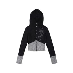 2024 Autumn Punk Vintage Patchwork Hoodie Sweaters Y2k Slim Fit Long Sleeve Knitted Tops Mujer New Cardigan Coat Sweatshirts