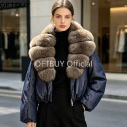 OFTBUY 90% White Duck Down Coat Luxury Winter Puffer Jacket Women Female Real Natural Fox Raccoon Fur Thick Warm Parkas