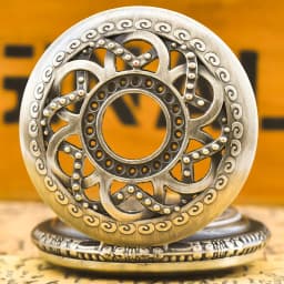 Retro Bronze Steampunk Openwork Flower Flip Quartz Boys' And Girls' Necklace Commemorative Pocket Watch