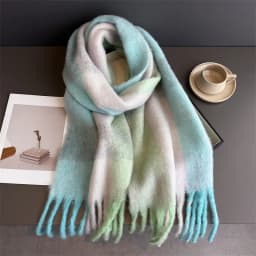 Winter Warm Thick Scarf Women Mohair Plaid Soft Tassel Shawl Wrap Pashmina Checkered Large Neck Blanket Scarf