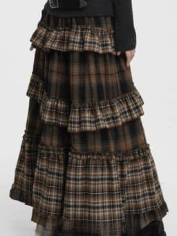 Y2k Harajuku Vintage Long Skirts Plaid Ruffles Patchwork Casual Loose Cake Skite Punk Gothic Streetwear All Match Women Clothing