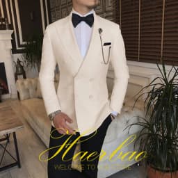 Ivory Men Wedding Tuxedos Suit Blazer Double Breasted Groom Suits For Men 2 Piece Party Best Man Jacket Pant Custom Made