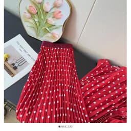 Spring Summer Tall Women's High Waist Pleated Skirt - Korean Elegant Ruffle Trim Flared Maxi Skirt with Wide Hem