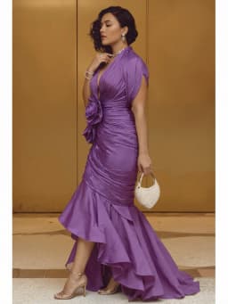 3D Floral Mermaid Evening Plus Size Dress Deep V Neck High Low Ruffle Maxi Dress Women Bodycon Formal Wedding Guest Dress