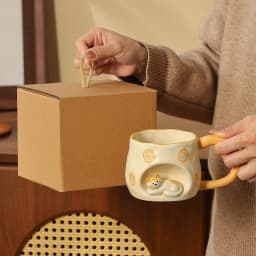3D Three-dimensional Cat Ceramic Mug, Ins-style High-looking Afternoon Tea Cup for Girls, 350ml Household Children's Milk Cup