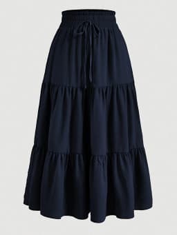 Women's Summer Solid Color Bohemian A-line Midi Skirts 2025 New Female Vacation Casual Loose Faldas