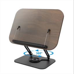 Reading Books Holder Desktop Book Laptop Stand with 360° Rotating Base Wooden Panel & Page Clips Foldable and Angle for Textbook