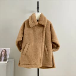 Young Style Lamb Fur Coat Max Camel down Teddy Cloak Outerwear Korean Version Long Sleeve Batwing Shape Wool Leather Jacket