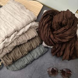 Solid Color Pleated Long Scarves Retro Autumn Winter Cotton Hemp Scarf Warm Neck Wrinkled Twisted Vintage Soft Wrap Shawl
