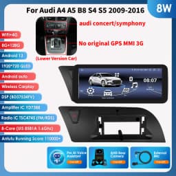10.25"Android 12 Auto Car radio For Audi A4 A5 B8 S4 S5 2009-2016 Multimedia Video player 4G Carplay GPS navi Stereo QLED Screen