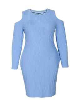 New Plus Size Round Neck Off-Shoulder Long Sleeve Bodycon Dress Autumn Winter Knitted Warm Sky Blue Elegant Party Evening Dress
