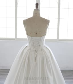 Spaghetti Straps V Neck Chapel Train Mikado Ball Gown Wedding Dress
