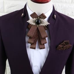 Men Ribbon Bow Tie Handkerchief Women pre-fold Brooches Pocket Square Neck Tie Set Groom Wedding Party Rhinestone Boys Bowtie