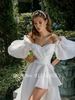 Customized New Front Short Long Back Wedding Dresses Classic Short Sleeve Bride Dress With Train Wedding Gown Vestido De Noiva