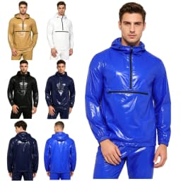 Mens Waterproof Sweatshirt Windproof Long Sleeve Front Kangaroo Pocket Hoodie Raincoat Hiking Camping Windbreaker Rain Jackets