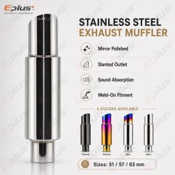 EPLUS Universal Car&Motorcycle Stainless Steel Exhaust Muffler Slant Cut Tip Car Exhaust Resonator 51/57/63mm Inlet