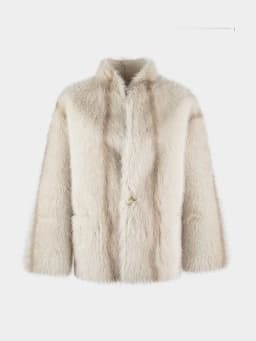 IG Women Cream White Reversible Stand Collar Single Button Mid-Length Coat, Patch Pockets, Winter Warm Elegant Casual Commute