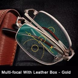 Multifocal Folding Reading Glasses Anti-blue Light Men Women Metal HD Lenses Eyewear Far Near Sihgt Eyeglasses With Leather Box