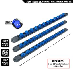 Premium Quality 360° Swivel ABS Socket Organizer Holder 1/4' 3/8' 1/2' Socket Clip Rail Tools Blue & Red