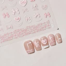 1pcs 5D Diamond Japanese White Lace Bow Nail Art Stickers Pearl Rhinestones Nail Decoration Adhesive Decals Slider DIY Accessory