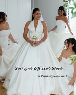 SoDigne A-line Satin Simple Wedding Dresses Sleeveless Halter Bridal Dress Long Wedding Gown Robe De Mairee Customized