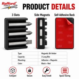 Rafford 3-Slot Magnetic Bit Holder — Self-Adhesive Screwdriver Bit Organizer for Power Drills and Metal Surfaces