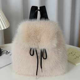 Women's Plush Faux Fur Backpack with Adjustable Drawstring Closure Daypack for Casual Formal Use Mini Backpack Soft Texture Bag