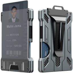 Men's Slim Aluminum RFID Wallet - 15 Card Capacity with Metal Money Clip + Clear ID Window, Anti-Theft Minimalist Design