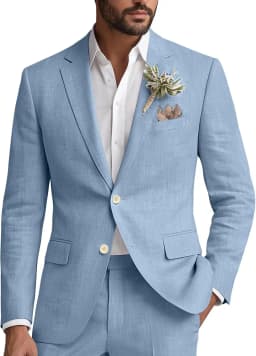 Linen Suit for Men 2 Piece Classic Fit Mens Linen for Beach Wedding Casual Blazer Pant Prom