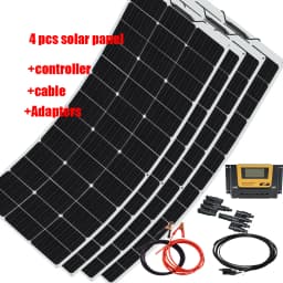150W-600W Semi-Flexible Monolithic Monocrystalline Solar Panel Kit, 19.8V PV Module, 12V/24V/36V Off-Grid Battery Charger for RV
