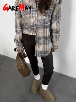 Winter Women's Leather Pants Black Slim Zipper Casual Leather Trousers Pencil Thick Brown Pu Faux Leather Pants for Women 2025