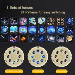 24Pattern Galaxy Ocean Projector 360° Rotatable Projection Stand Built-in Sleep Sounds Bedside Night Lamp Bedroom Decor Kid Gift