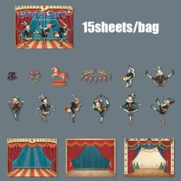 Mr. Paper Carnival Party Stickers 15pcs - Circus Diorama Card Decals, Creative Journal Collage, Themed Diary Decor DIY Scrapbook