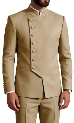 Mandarin Collar 2-Piece Suit Chinese Suit Set for Men Stand Collar Slim Fit Chinese Tunic Suits Jacket Pant Set Wedding
