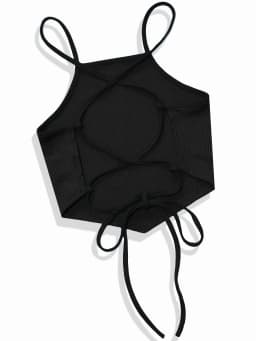 Elegant Cotton Knit Slingback Top with Crisscross Back Tie - Chic, Comfy t& Season Versatile