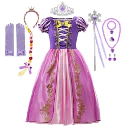 Muababy Rapunzel Tangled Princess Evening Gown Set for Girls Halloween Birthday Christmas Party Cosplay Costume Kids 2-10Y