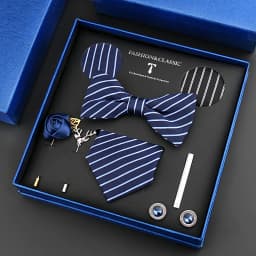 Luxury Neck Tie Set For Men Classic Brand Necktie Bowtie Hanky Cufflinks Floral Brooches Tie Clip Set Wedding Business Box Gift