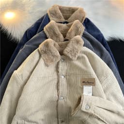 Men's Corduroy Jacket Thickened Lamb Fur Lined Winter Coat Loose Fit Vintage Collar Trendy Cotton Clothing Cleanfit Style