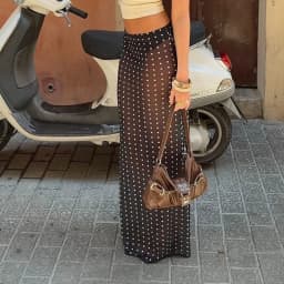 Y2k Sheer See Through Cover-ups Skirts Vintage Polka Dot Maxi Skirt Chic Women Elegant High Waist A-line Skirt Beachwear