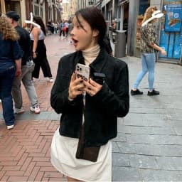 Kaki Color Suede Short Jacket Women's Spring Autumn New American Retro High-End Feelings Button up Casual Outerwear Coat