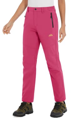 TACVASEN Womens Winter Waterproof pants Fleece Lined Softshell Trousers With Zipper Pockets Thermal Cargo Outdoor Ski Pants