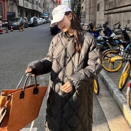 2025 Autumn Winter New Down Cotton Jacket Women's Long Over Knee Loose Jacket Diamond Grid Quilted Jacket Fake Two-Piece Parka
