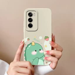 For OPPO Reno12 Pro 5G Case Lovely Dinosaur Liquid Silicone Soft Cases Shockproof Phone Cover For OPPO Reno 12 12Pro Fundas Capa