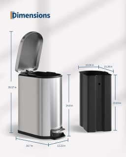 13 Gal / 50 L Slim Stainless Steel Step Trash Can with Soft-Close Lid – Kitchen Garbage Bin with Inner Bucket, Rear Handle, Rustproof, Silver