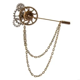 Steampunk Vintage Gear Brooch Chain Collar Pin Gothic Lapel Pin Badges Jewelry for Women and Man Halloween Party Costume