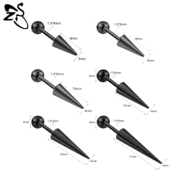 ZS 1 Piece Punk 18G Stainless Steel Stud Earring Men Women 6/8/10/12/15/17MM Long Spike Shape Helix Cartilage Piercings Jewelry