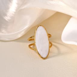 Irregular White Stone Rings for Women Gold Color Stainless Steel Oval Adjustable Ring Aesthetic Party Trendy Jewelry Gift